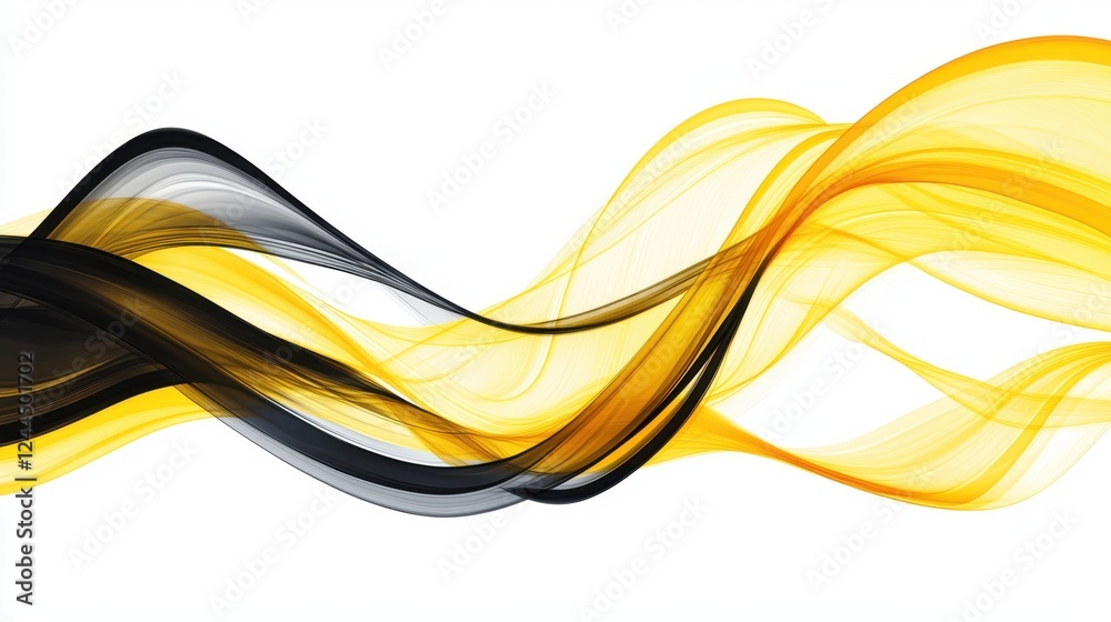 Wall mural color abstract waves background. yellow and black curve lines isolated on white backdrop. luxury col