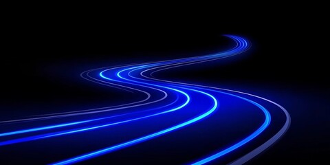 Sleek blue streaks of light travel along a dynamic curved path on a black background.