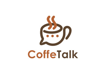 Coffee Chat/Chat Logo. Coffee chat logo, coffee cup discussion logo icon with simple line design style