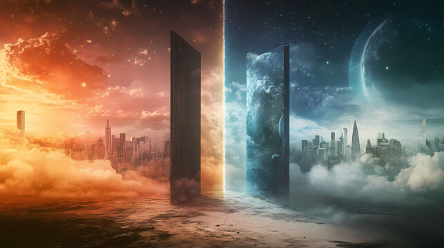 Gateway between worlds. Parallel Universe & Alternate History. Illustration