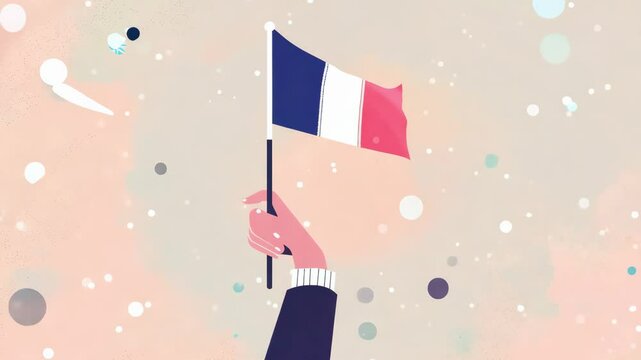 Hand waves french flag against abstract background with dynamic movement