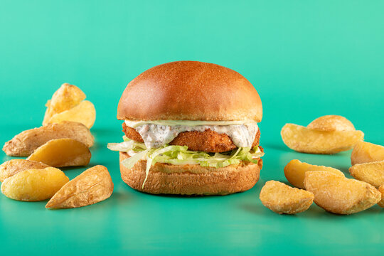 Gourmet Cheese burger on colorful background