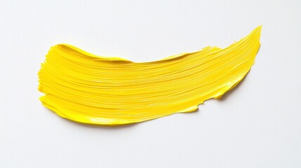 Yellow brush stroke of oil paint isolated on white background. Hand drawing brush line. Colorful realistic modern design element
