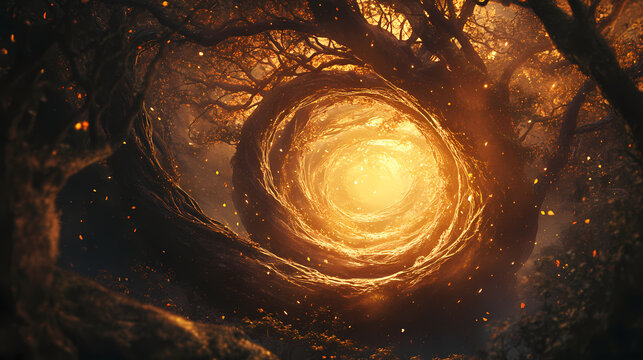 Spiral branches of time and parallel universes illuminating the darkness. Parallel Universe & Alternate History. Illustration