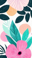 Obraz premium A pink flower on a white background with green leaves