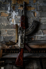 Unveiling the Robustness and Craftsmanship of the Iconic PK Machine Gun in a Rustic Setting