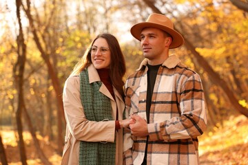 Fototapeta premium Happy couple spending time together in autumn park