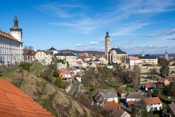 Scenic view of Kutna Hora old town center and St. James church, Czech Republic