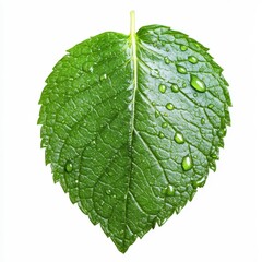A single, fresh mint leaf, vivid green, isolated on a white background - Generative AI