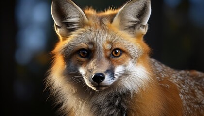 Striking Red and White Cross Fox in a Snowy Landscape, Frozen in Motion Amidst a Peaceful Winters Dawn, Capturing the Essence of Wildlife and Nature in a Serene Winter Wonderland.