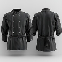 Naklejka premium Elegant black chef uniform displayed from front and back, ideal for culinary promotions