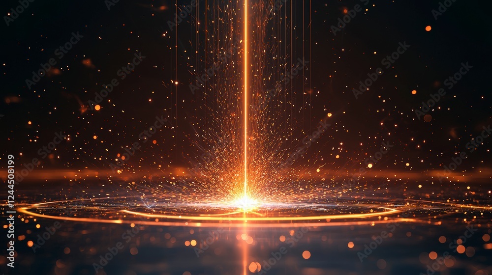 Poster a mesmerizing visual of glowing particles emanating from a central point, creating a captivating and