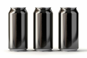 Realistic 3D vector illustration of black aluminum soft drink cans, isolated on a white background