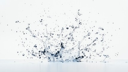 A stunning close-up of a water splash against a white background, highlighting the intricate patterns and droplets created upon impact.