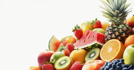 fresh fruits on white background