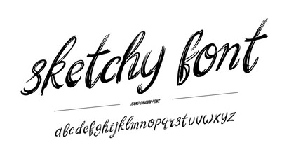 Sketchy typeface, lettering with brush or pen and ink. Chalk aggressive font modern looking calligraphy hand written abc