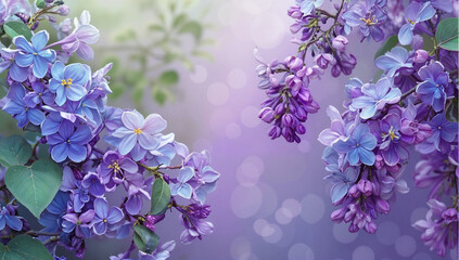 Delicate lilac flowers in soft lavender shades in Bokeh style