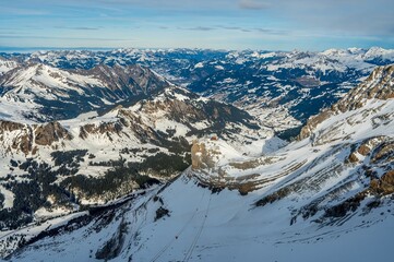 Glacier 3000 and Diablerets Mountain – Winter Alpine Landscape in Switzerland.
