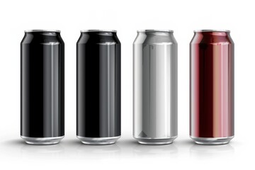 Realistic 3D vector illustration of black aluminum soft drink cans, isolated on a white background