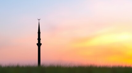 Fototapeta premium Sunset Silhouette Minaret Peaceful Landscape