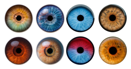Colorful Eye Close-Up Collection Showcasing Unique Iris Patterns, isolated on transparent background
