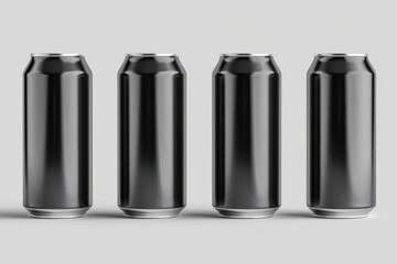 Set of 3D vector illustrations of black aluminum soft drink cans, isolated on a white background, modern and sleek design