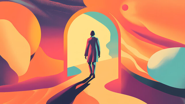 A person stepping through a portal into a parallel universe,. Parallel Universe & Alternate History. Illustration