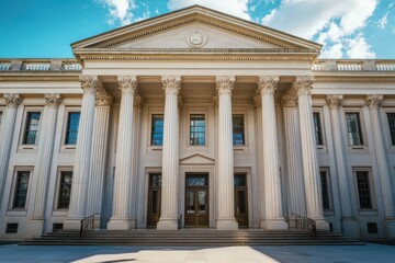 Obraz premium Grand neoclassical building under a bright sky.