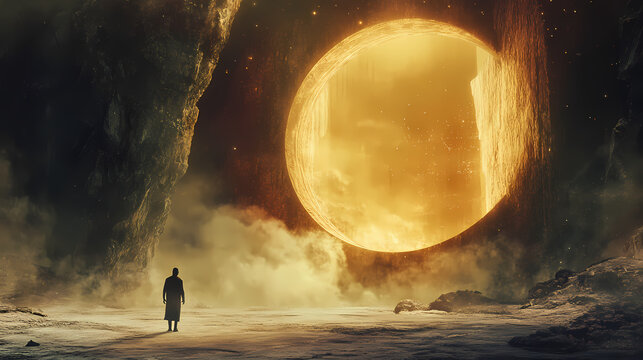 Abstract scene background with a parallel universe design and a portal. Parallel Universe & Alternate History. Illustration