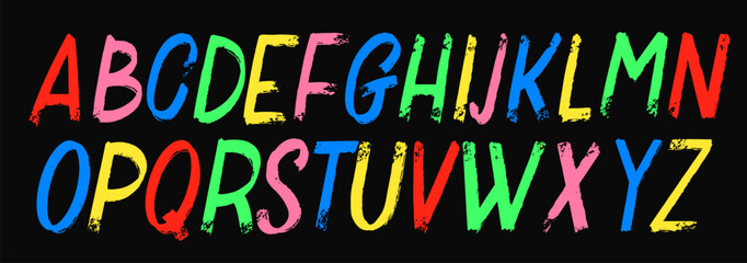 Typeface or font hand drawn made with brushstrokes. Grunge original engraved sketchy alphabet