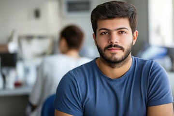 Obraz premium A young man undergoing infrared therapy in a clinical environment, focusing on wellness and health recovery while receiving treatment