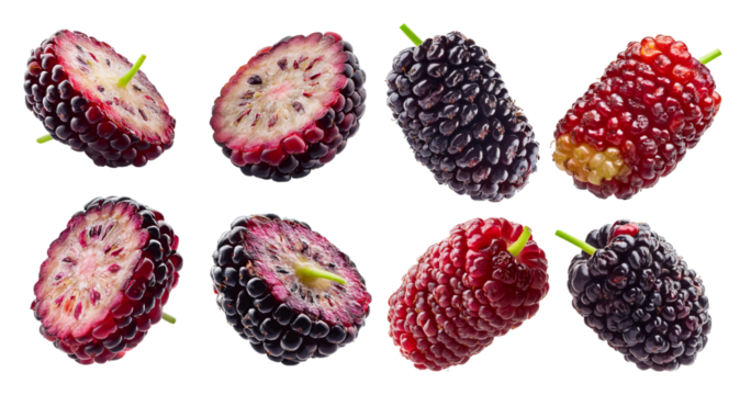 Sliced Berries Arrangement on White Background with Vibrant Colors, isolated on transparent background