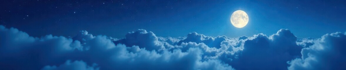Soft misty clouds drift lazily across a serene night sky, moonlight, serenity
