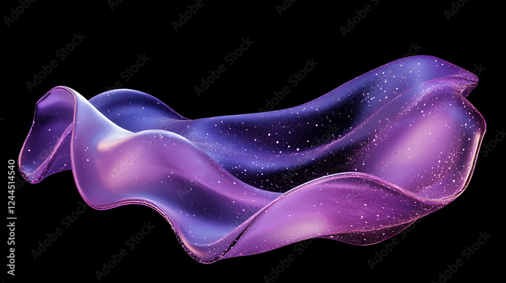 Poster Abstract glowing purple fluid shapes with sparkling elements and smooth curves, creating a futuristic, digital, and artistic design against a black background.