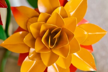 Yellow metal flower statue garden decor