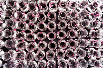 USA, Washington State, Red Mountain. Samplers of Cabernet Sauvignon ready for the tasters'...