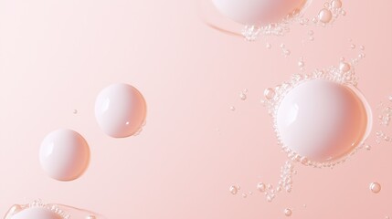 Abstract Bubbles on Pink: A captivating abstract image featuring delicate, pearlescent bubbles suspended in a soft pink liquid, creating a surreal and ethereal aesthetic.  