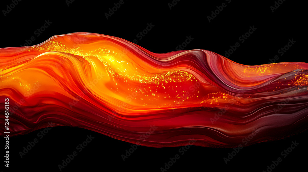 Aufkleber abstract vibrant red and orange flowing liquid with golden specks, creating a dynamic and energetic 