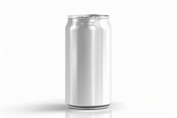 High-quality vector artwork of a white aluminum drink can, showcasing a polished metallic finish and precise lines, against a light gradient background