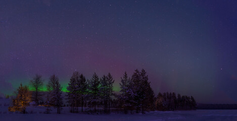 Aurora Borealis, Northern Lights, Night Sky, Winter, Snow, Landscape, Lake, Frozen, Trees, Stars, Reflection, Green, Purple, Blue, Cold,  Ice,  Nature,  Scenic,  Peaceful,  Twilight