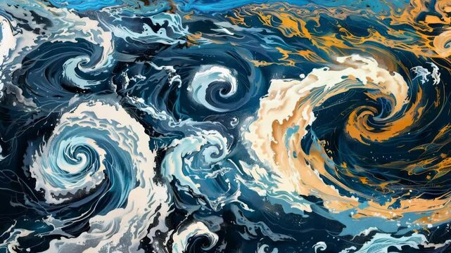 Dynamic swirling ocean currents with vibrant whirlpools in motion