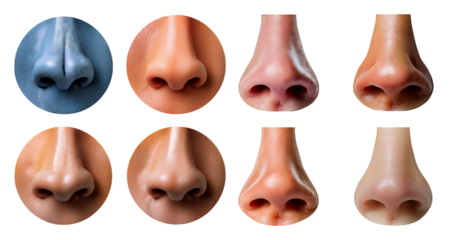 Close-Up Views of Diverse Human Noses in Various Skin Tones and Textures, isolated on transparent background