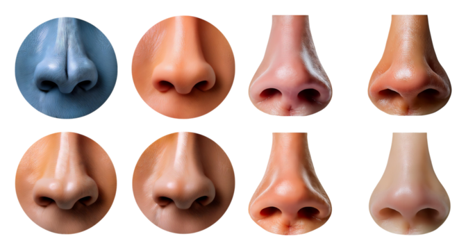 Close-Up Views of Diverse Human Noses in Various Skin Tones and Textures, isolated on transparent background