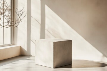 Minimalist concrete pedestal in natural light, favorable for showcasing products or designs with an elegant and serene backdrop.