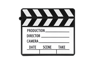Classic Black and White Movie Filmmaking Closed Clapperboard or Slate Ready for Action - Isolated...