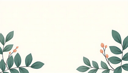 Watercolor leaves and berries on light background
