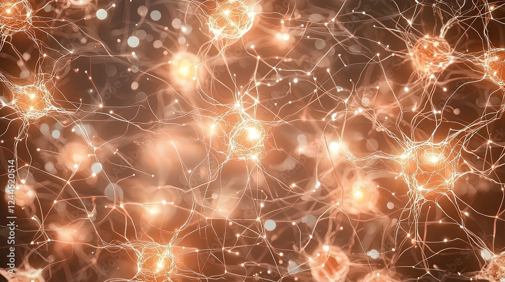 Poster abstract representation of interconnected neurons with glowing elements, suggesting complex networks