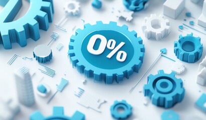 Blue percentage signs and gears symbolizing concepts in finance and analytics
