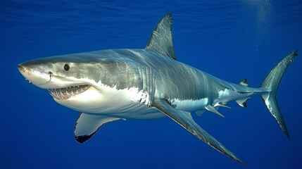 Obraz premium Ocean Titan: Great White Shark Near the Pacific Coast