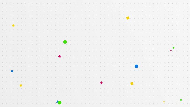 Moving geometric objects on a light background.